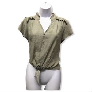 E + M | Green Dainty Button Down Front Tie Blouse